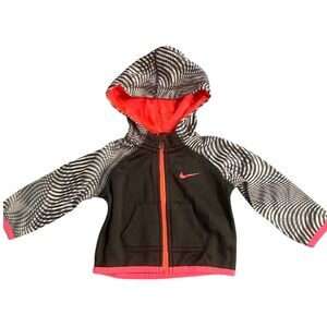 Nike Dri Fit Baby Jacket Hoodie Black Pink White Stripe Full Zip Size 3-6 months